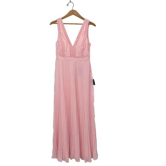 Lulus NWT Allure Pink Pleated Crochet Maxi Dress Wedding Bride Bridesmaid M - Picture 2 of 7